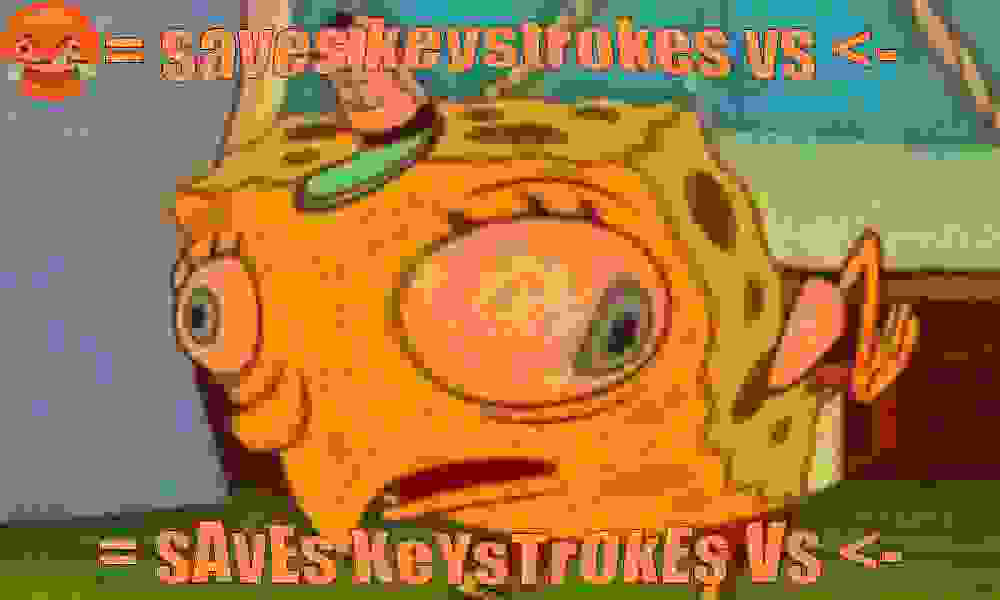 A deep-fried meme image, which has been compressed, has an orange tint and includes a cry-laugh emoji. It is more compressed than the image above. The meme is of sarcastic Spongebob, with the same text on the top and bottom, but the lower text has alternating case. It says 'equals-sign saves keystrokes versus assignment-arrow'.